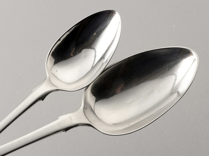 Cape Silver Tablespoon & Dessertspoon - Lawrence Twentyman, Hallmarking Interest, Heathcote Family Crest